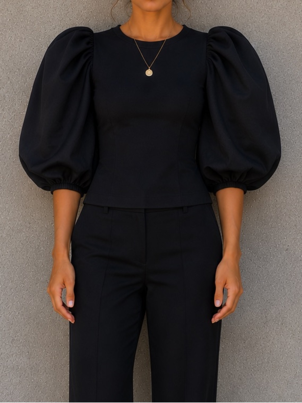 Levi's Black Puff Sleeve Mock Neck Top Women's XS Balloon Sleeve Blouse